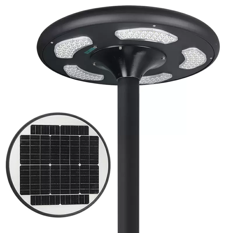 Solar garden yard light with round lamp head for outdoor spaces