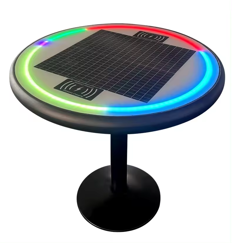 Solar table and chair set with integrated charging and outdoor lighting