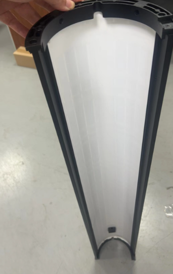 Pole-mounted solar tube modules at a waterfront venue